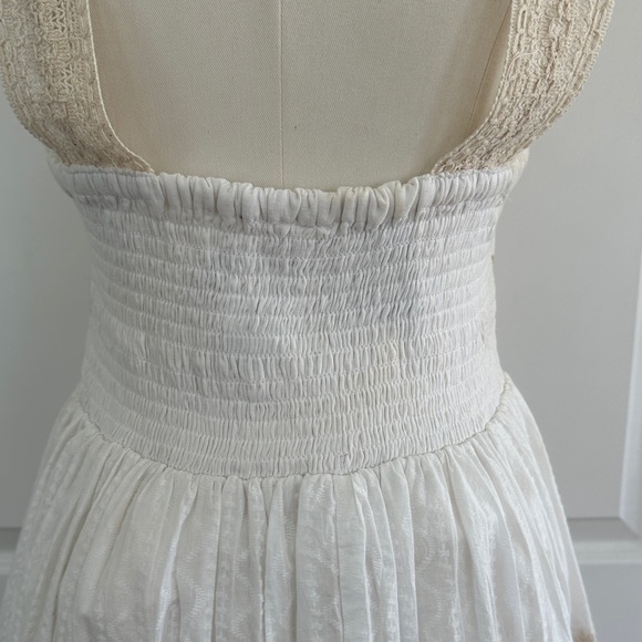 NWT Shira White 100% Cotton Crochet Smocked Gold Beach Cover-up Dress Free Size - Picture 13 of 15